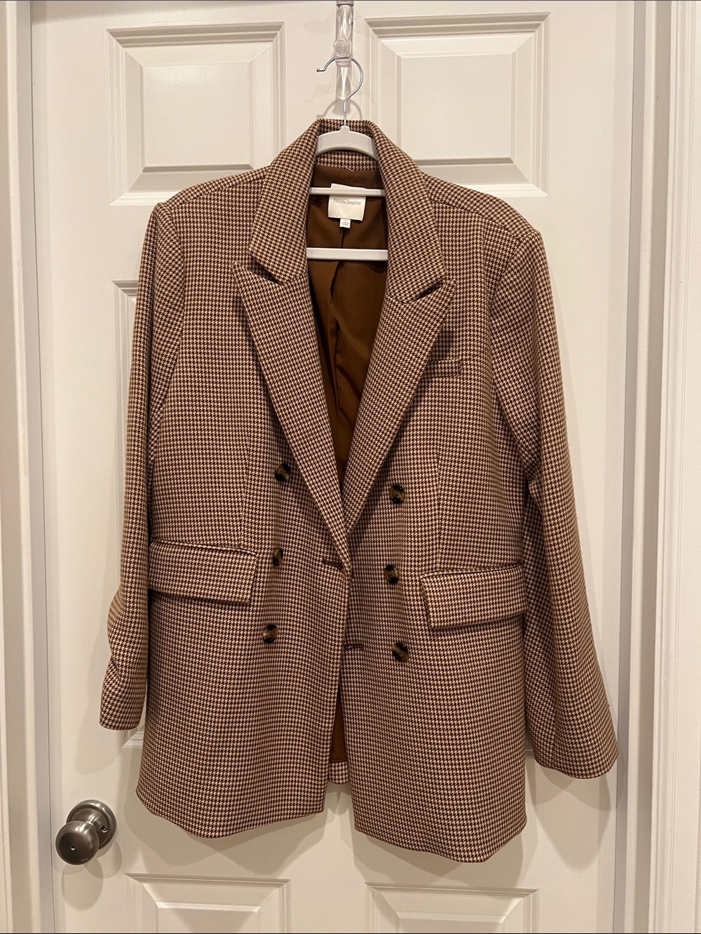 Double-Breasted Houndstooth Blazer - Brown